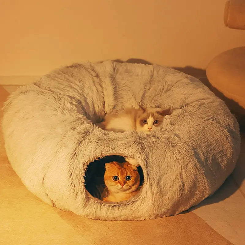 2-in-1 Round Tunnel Cat Bed 🐱 – Soft, Fun & Cozy!