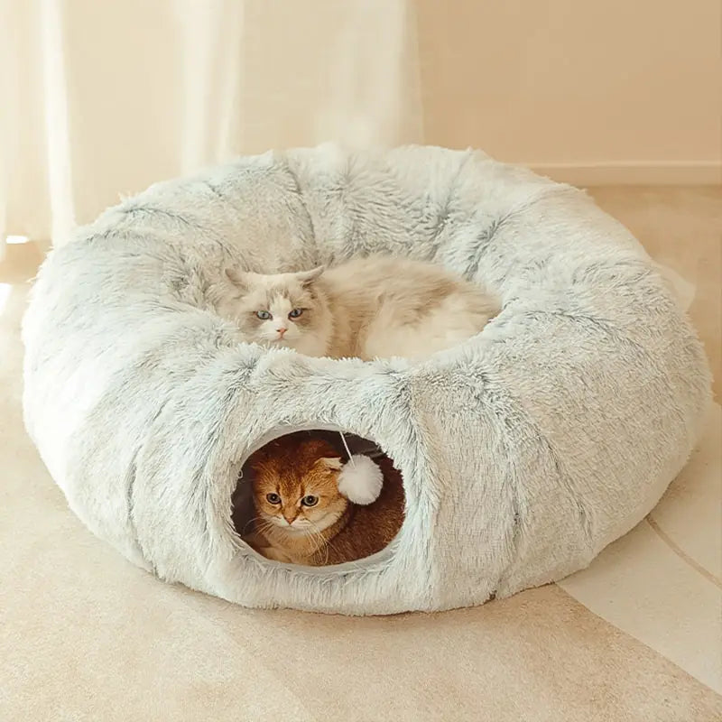 2-in-1 Round Tunnel Cat Bed 🐱 – Soft, Fun & Cozy!