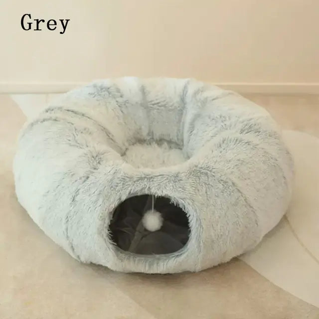 2-in-1 Round Tunnel Cat Bed 🐱 – Soft, Fun & Cozy!