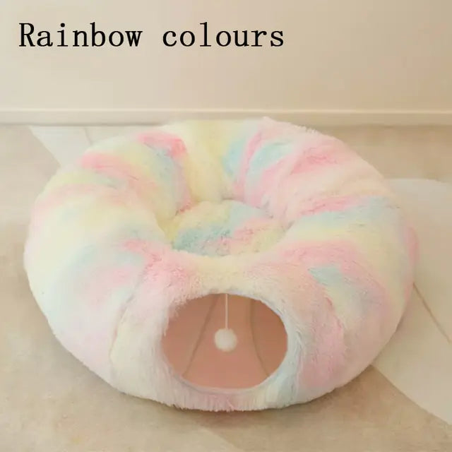 2-in-1 Round Tunnel Cat Bed 🐱 – Soft, Fun & Cozy!