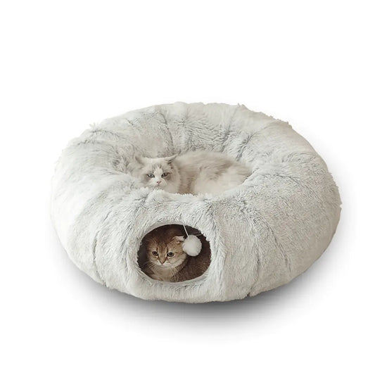 2-in-1 Round Tunnel Cat Bed 🐱 – Soft, Fun & Cozy!